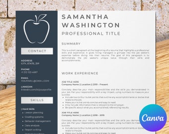 Elementary teacher resume template for Canva, preschool teacher cv, school teacher assistant, substitute teacher cv, cover letter template