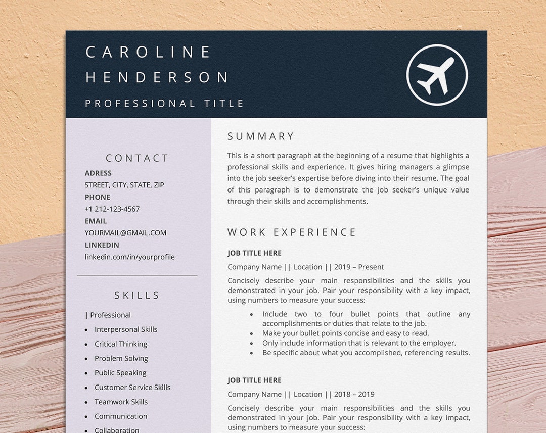 Pilot Resume Template for Word Commercial Pilot Airline Etsy