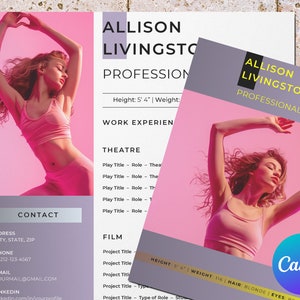 Dance teacher resume template for Canva, dance instructor resume, choreographer resume, ballet dancer resume