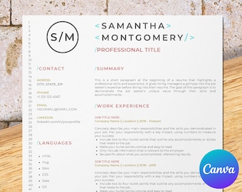 Web developer resume template for Canva, software developer, software engineer, it programmer resume, java and php developer cv