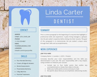 Dental Assistant Resume Template for Word, Dentist, Dental Hygienist, Dental Lab Technician, Orthodontic, medical resume, Curriculum Vitae