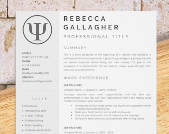 School psychologist resume template for Word, psychotherapist resume, psychiatrist resume, psych nurse resume, psychology intern resume