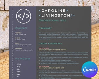 Software developer resume template for Canva: built for software web engineers, it programmer, java, full stack, front end, sql