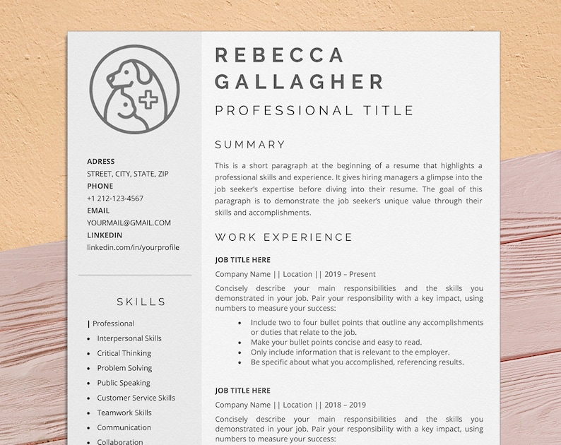 Vet Tech Resume Template for Word Veterinary Technician Etsy