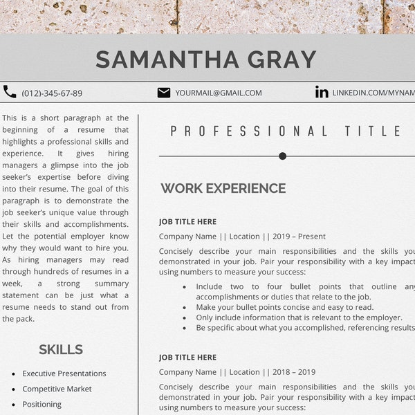 Modern resume template for Word, Professional, Minimalist, Basic, Simple, Clean, Functional, Creative Design, Cover Letter, General CV