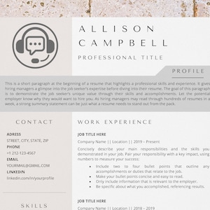 Customer service resume template for Word, call center resume, tech support resume, dispatcher resume, service desk cv, chat agent resume