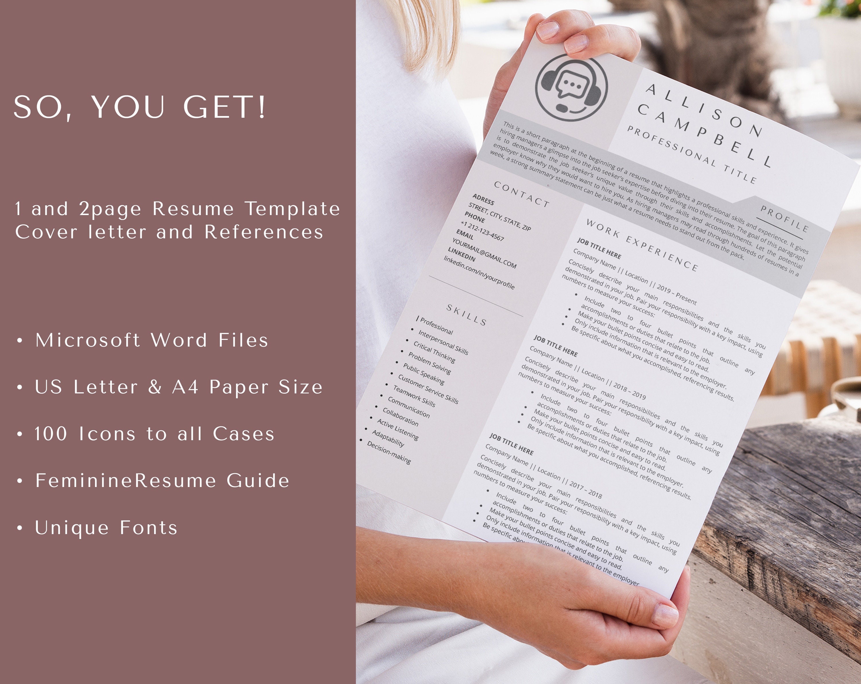 Customer Service Resume Template for Word, Call Center Resume, Tech ...