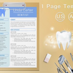 Dental Assistant Resume Template for Word Dentist Dental - Etsy