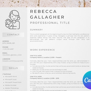 Canva のナニー & ベビーシッターの履歴書テンプレート、チャイルド ケアの履歴書、デイケア ワーカーの履歴書、専業主婦の履歴書、パートタイム ナニーの履歴書