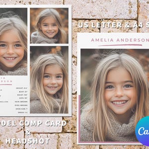 Kids Model S-Karte für Canva: Zed-Karte für Modelabel, bearbeitbares Model-Portfolie für Kinder, Z-Karte für Kinder