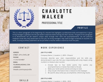Lawyer resume template for Word, paralegal, attorney, legal intern, court clerk, law school resume, notary public, legal assistant resume