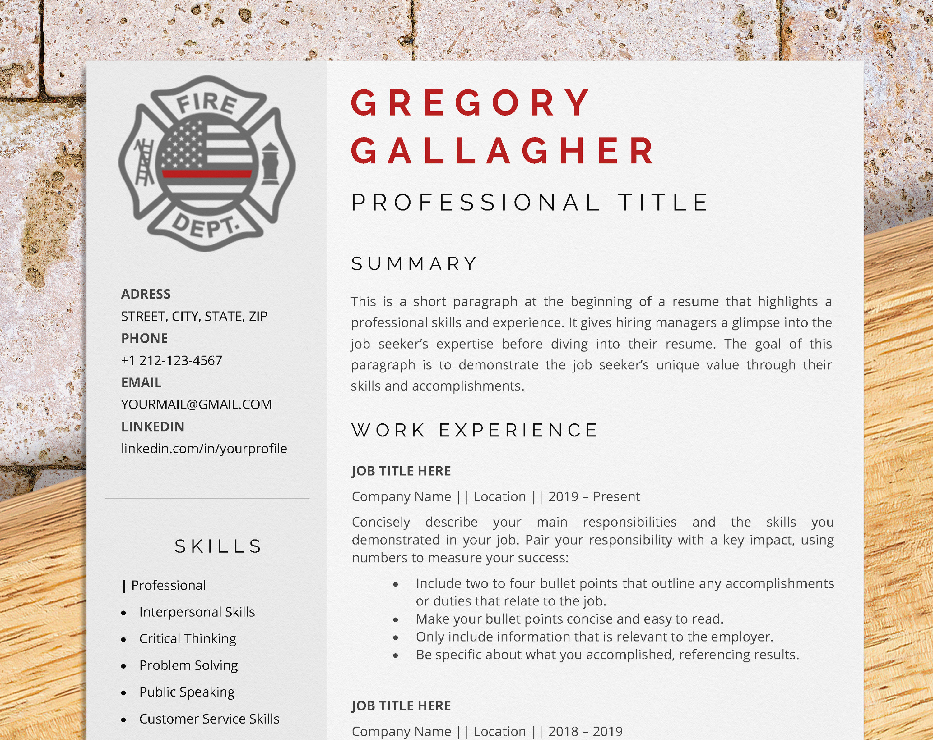 Firefighter Resume Template for - Il Fullxfull.4989518392 96k6 