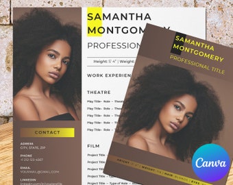 Acting resume template with photo for Canva: actor&#39;s breakthrough - perfect for new and aspiring actresses