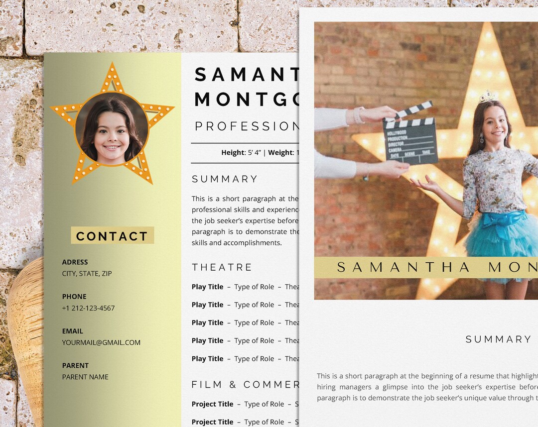 Child Actor Resume Template With Photo for Word, Child Actor and
