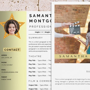 Child actor resume template with photo for Word, child actor and actress resume, headshot template, cover letter template