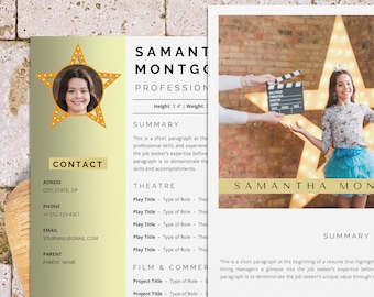 Child actor resume template with photo for Word, child actor and actress resume, headshot template, cover letter template
