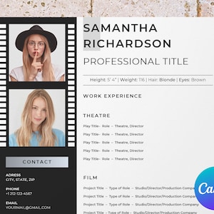 Acting resume template with photo for Canva: rising star - craft your path as an actor or beginner actress