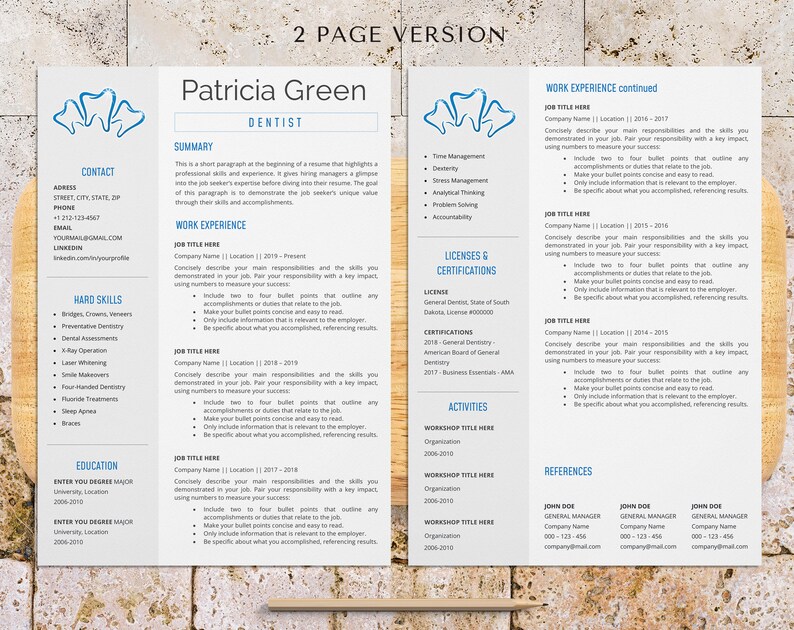 registered dental assistant two page resume template