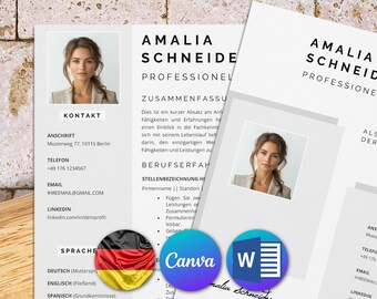 Klassisch Lebenslauf Vorlage mit Foto für Word und Canva: Komplette Bewerbung Vorlage auf Deutsch – Moderner Look für deinen Erfolg