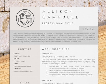 Real estate assistant resume template for Word, realtor, leasing consultant, leasing manager, salesperson, urban planner, apartment manager
