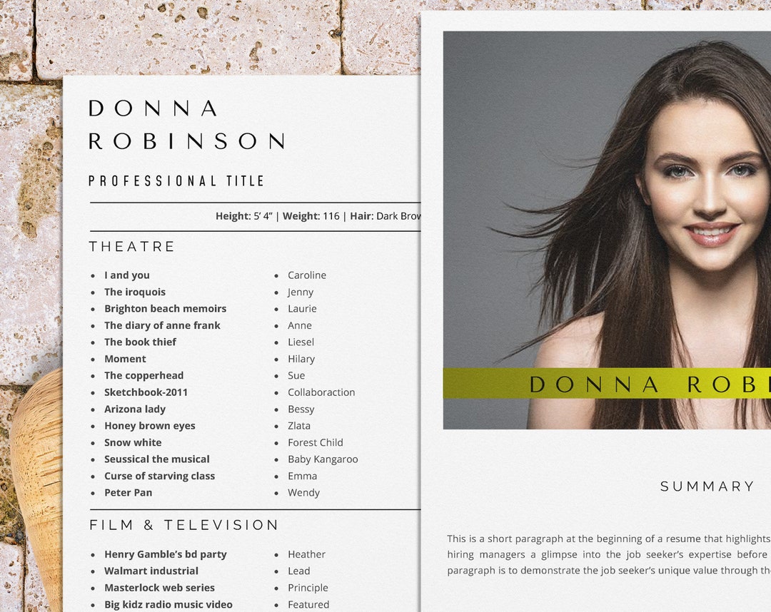 Acting Resume Template With Photo for Word Hollywood Dreams for