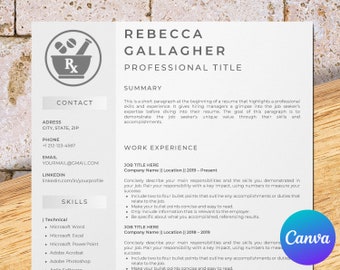 Pharmacist resume template for Canva, pharmaceutical resume, chemistry resume, pharm tech resume, pharmacy resume