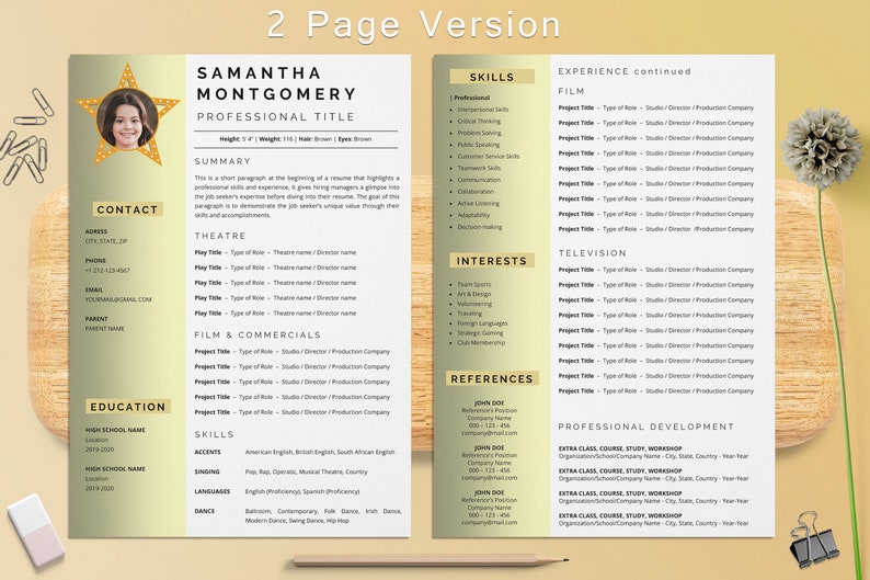 Child Actor Resume Template With Photo for Word Actor & Etsy