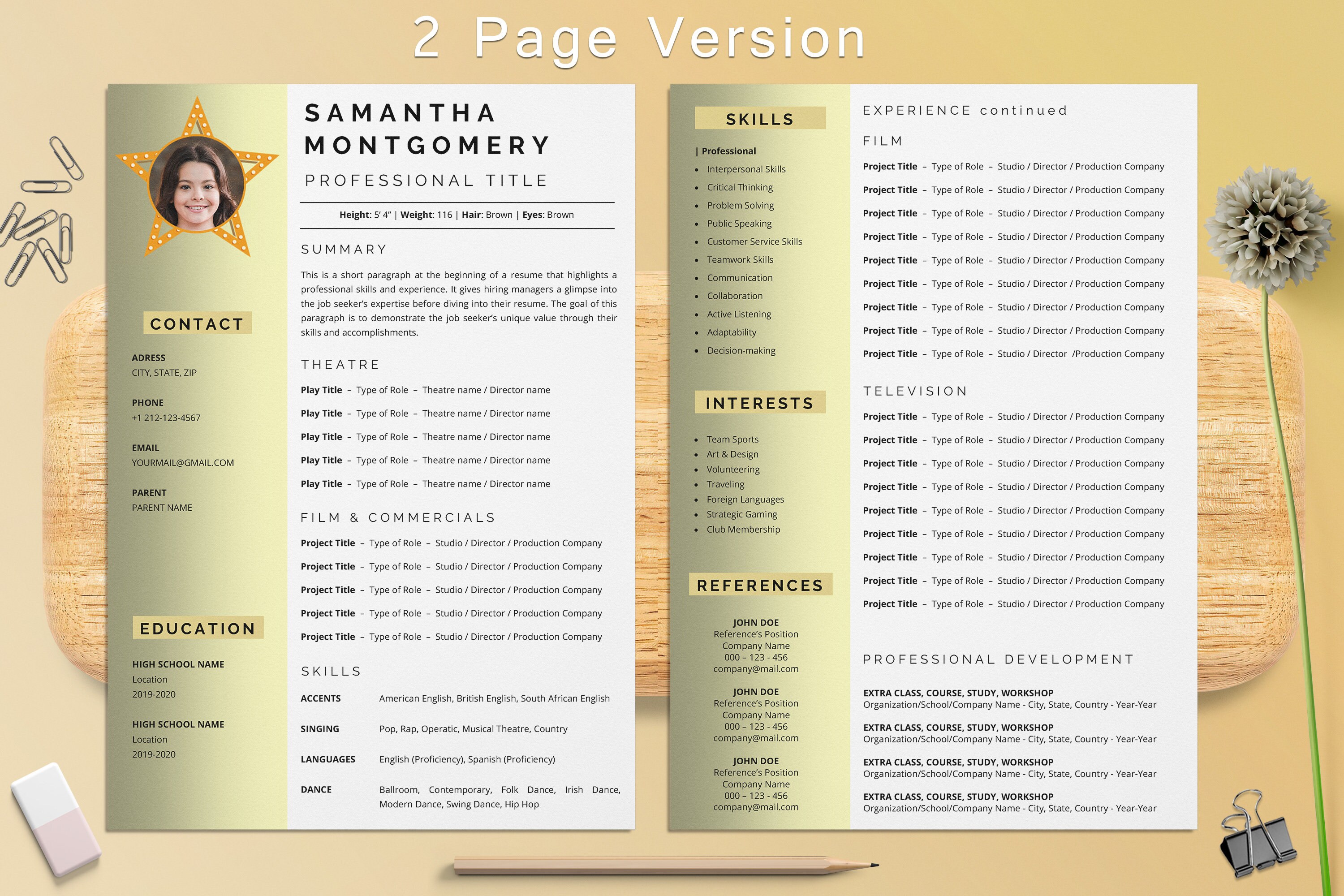 Child Actor Resume Template With Photo for Word Actor & Etsy