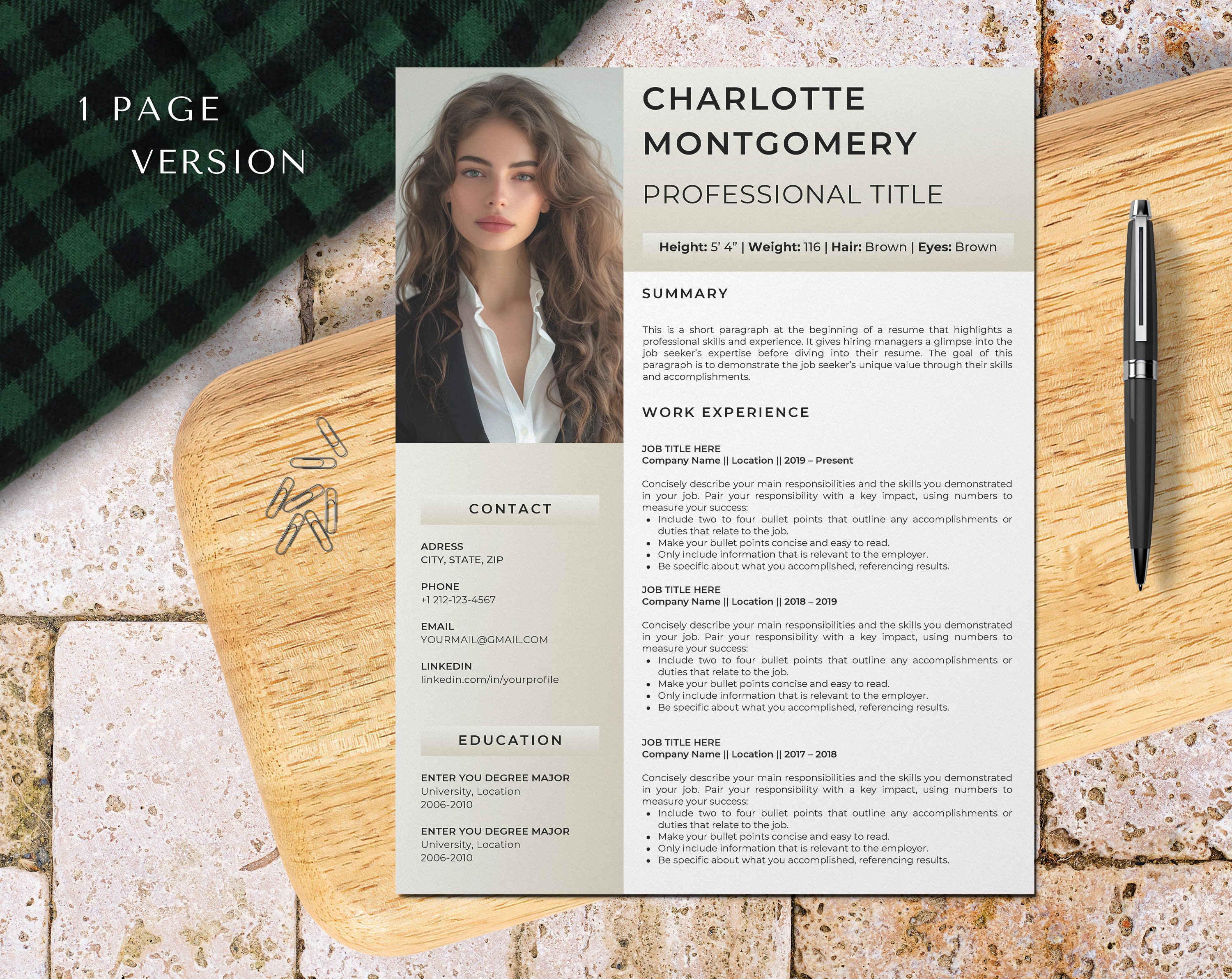 Model Resume Template With Photo for Canva: Fashion-infused ...