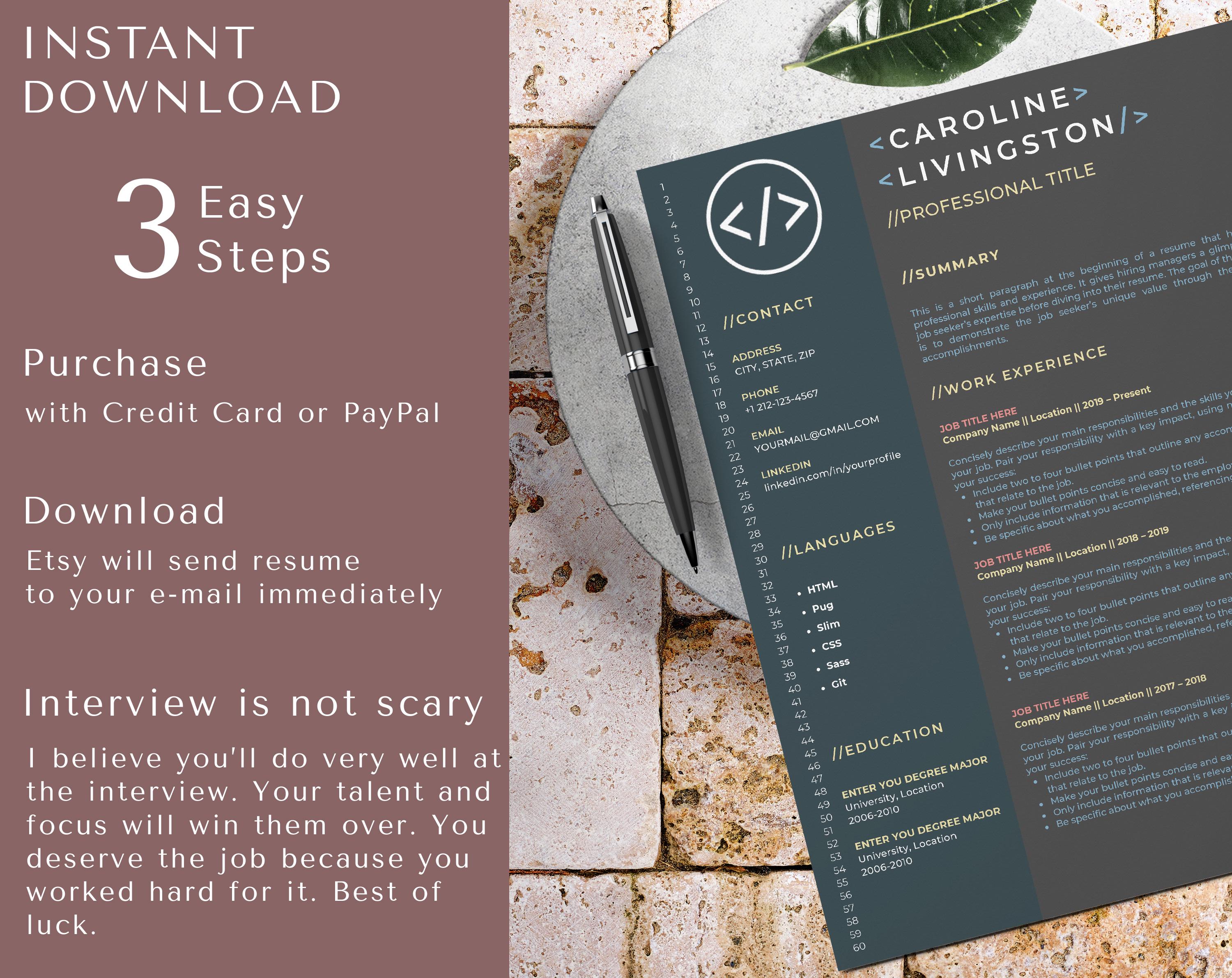 Developer Resume Template for Canva: Highlight Skills as a Web or ...