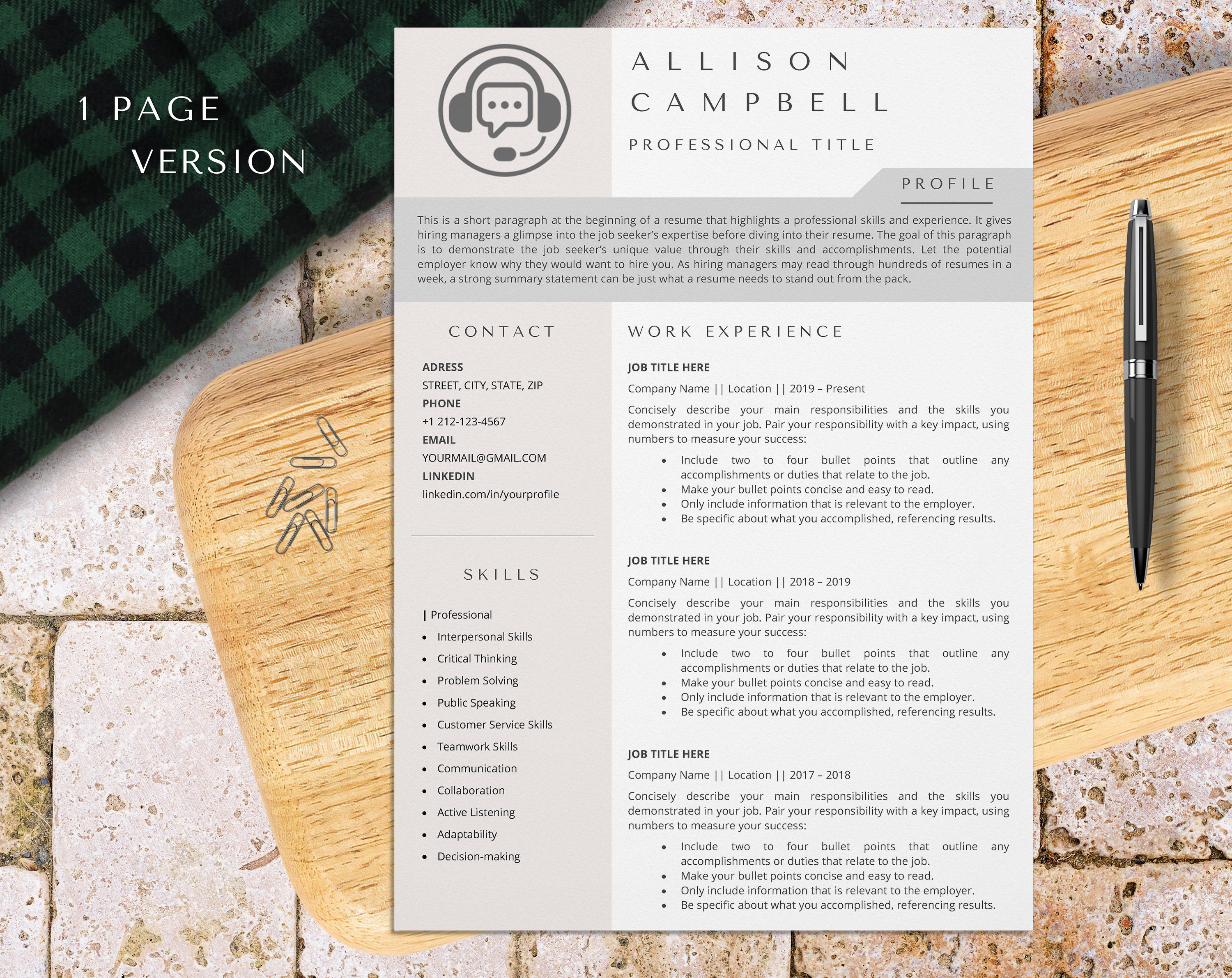 Customer Service Resume Template for Word, Call Center Resume, Tech ...