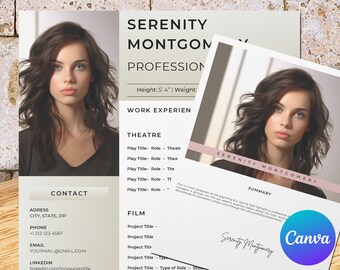 Acting resume template with photo for Canva: camera-ready actor&#39;s toolkit for beginner actresses