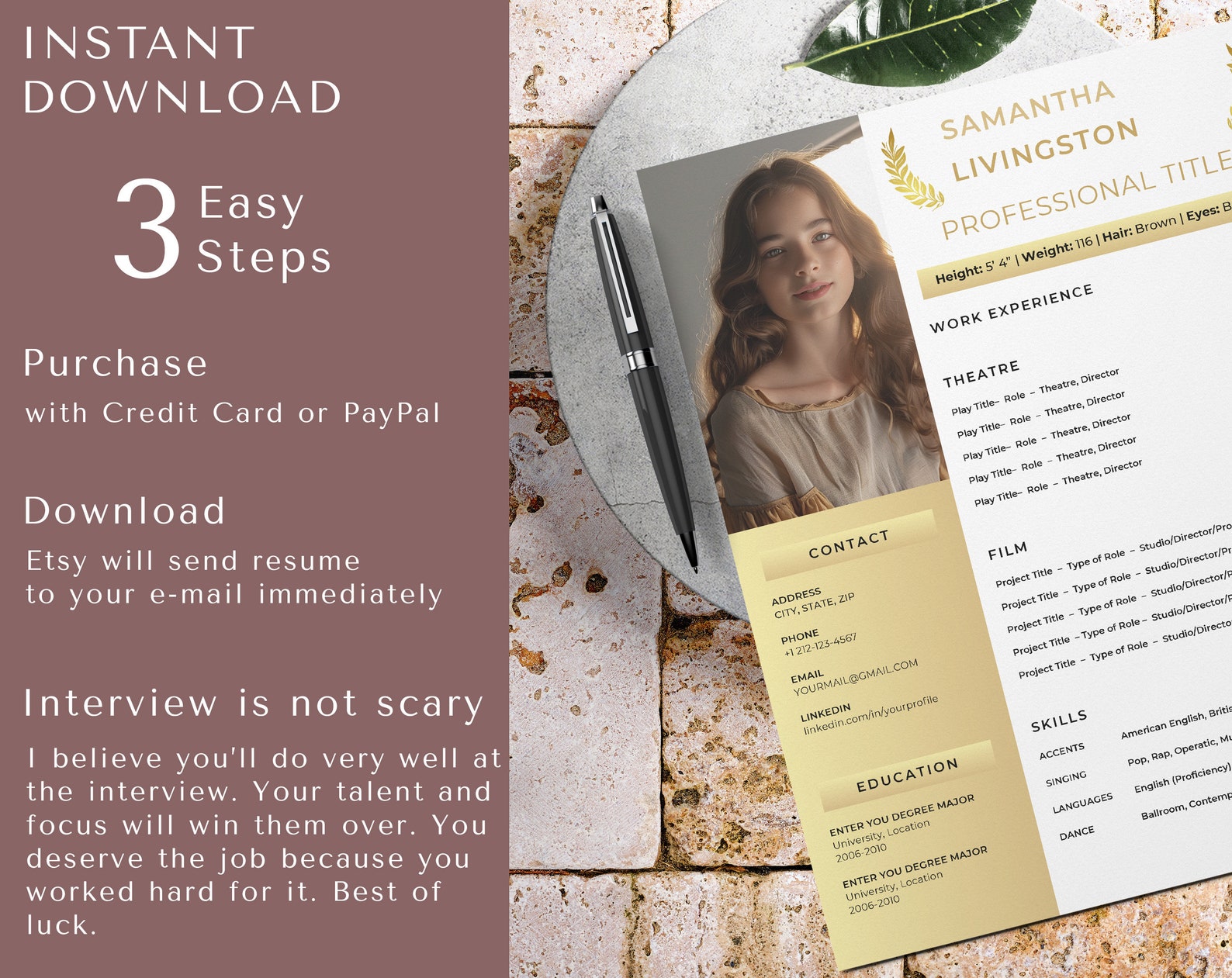 Child Actor Resume Template for Canva, Kid Actor Resume, Child Model ...
