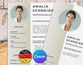 Moderner Lebenslauf Vorlage mit Foto für Canva: perfekte, tabellarische, professionelle und komplette Bewerbung Vorlage auf Deutsch