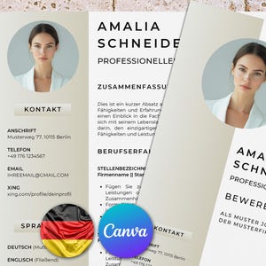 Moderner Lebenslauf Vorlage mit Foto für Canva: perfekte, tabellarische, professionelle und komplette Bewerbung Vorlage auf Deutsch