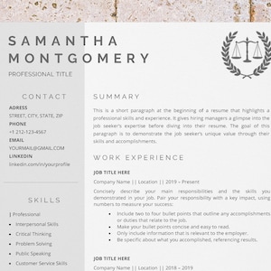 Legal assistant resume template for Word, attorney, new lawyer, paralegal, associate attorney, court clerk, law school, legal secretary cv