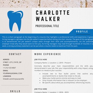 Registered Dental Assistant Resume Template for Word, Dentist, Dental Hygienist, Dental Lab Technician, Orthodontic, medical, Stomatology CV