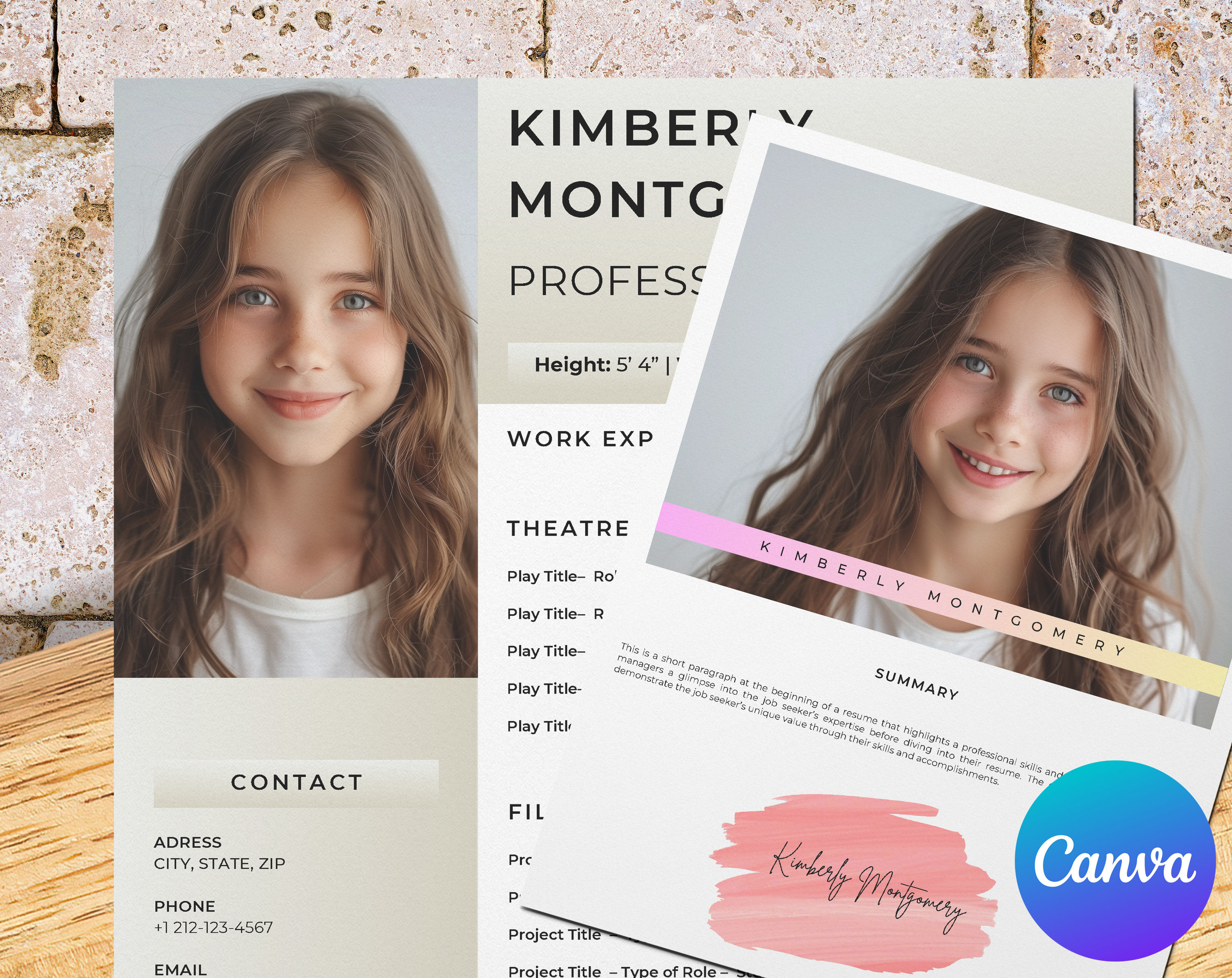 Child actor resume template with photo for Canva, child model actor and actress resume, headshot template, cover letter template
