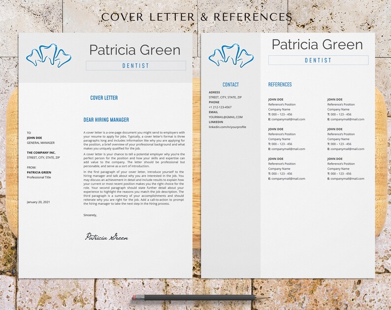 registered dental assistant cover letter and reference page template