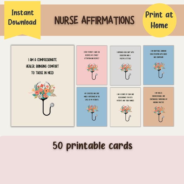 Nurse Affirmation Cards, Printable Affirmation Cards, Digital Cards, Healthcare Affirmation Cards, Nurse Gift, Nurse Appreciation