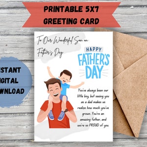 Tarjeta del Día del Padre para el Hijo - A nuestro maravilloso hijo en el Día del Padre - De padres a hijo - Padre y niño - Descarga digital - Regalo para papá - Orgulloso