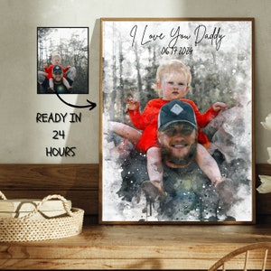 Custom Portrait Painting from Photo Fathers Day Gift Watercolor Portrait from Photo Gift for Husband Personalized Gift Father and Son
