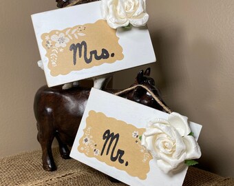 Items similar to Mr and Mrs chair signs on Etsy