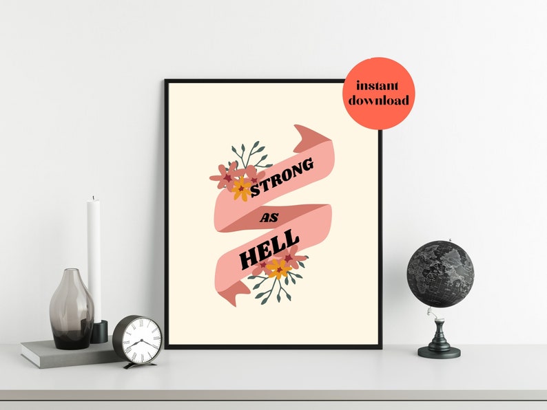 feminist print Strong as Hell strong woman print digital download Feminist art Feminist poster empowered women print female art