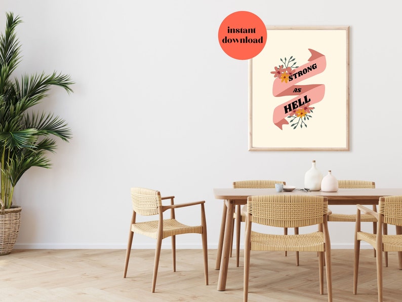 feminist print Strong as Hell strong woman print digital download Feminist art Feminist poster empowered women print female art
