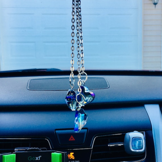 Blue Colorized Hearts Car Mirror Charm Car Mirror Jewelry Car