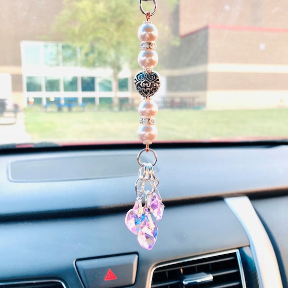 Pink Triple Heart Charm Car Rear Mirror Charm Car Mirror Hanging Car Rear  View Mirror Accessory Car Charm Car Mirror Dangle 