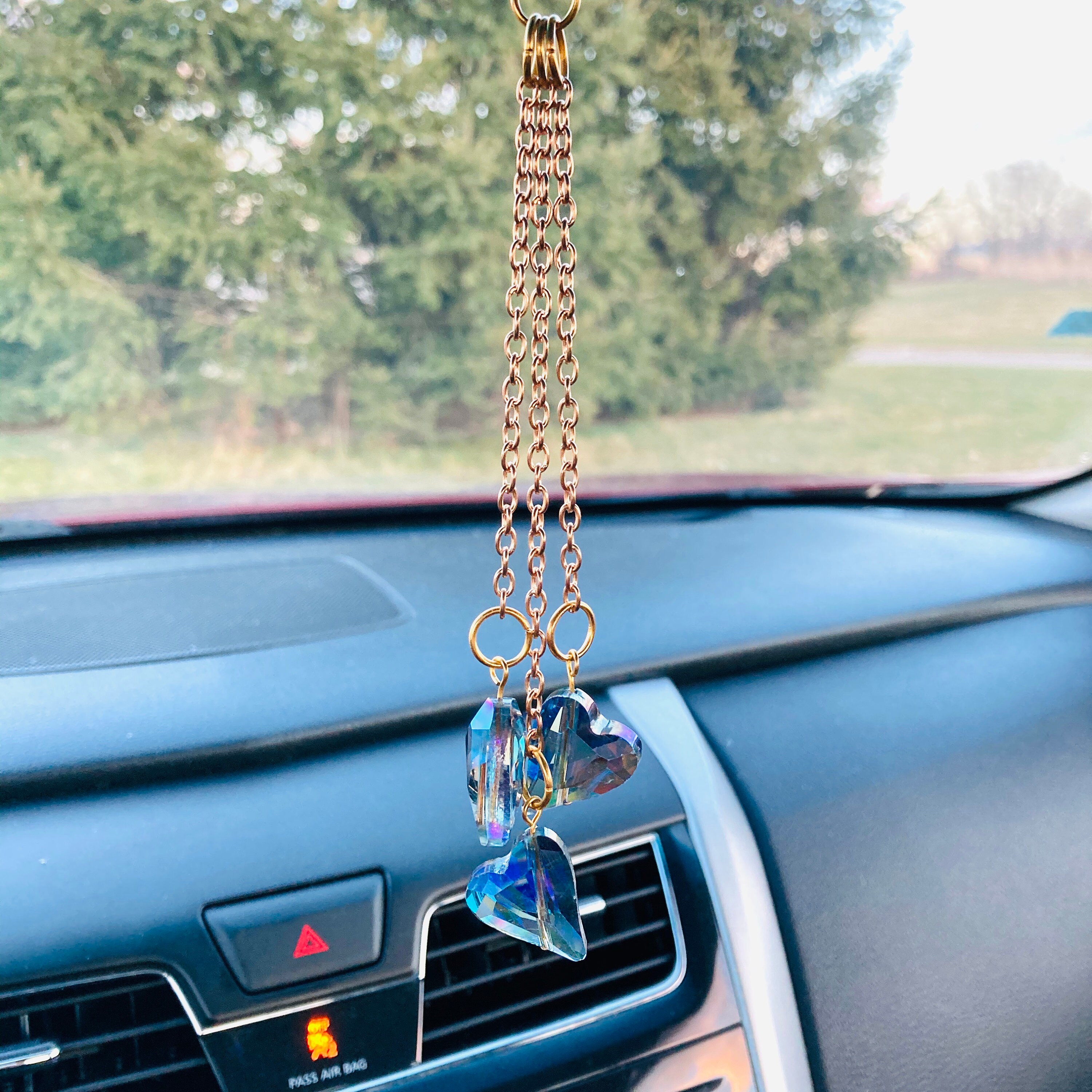 Blue Colorized Hearts Car Mirror Charm Car Mirror Jewelry Etsy