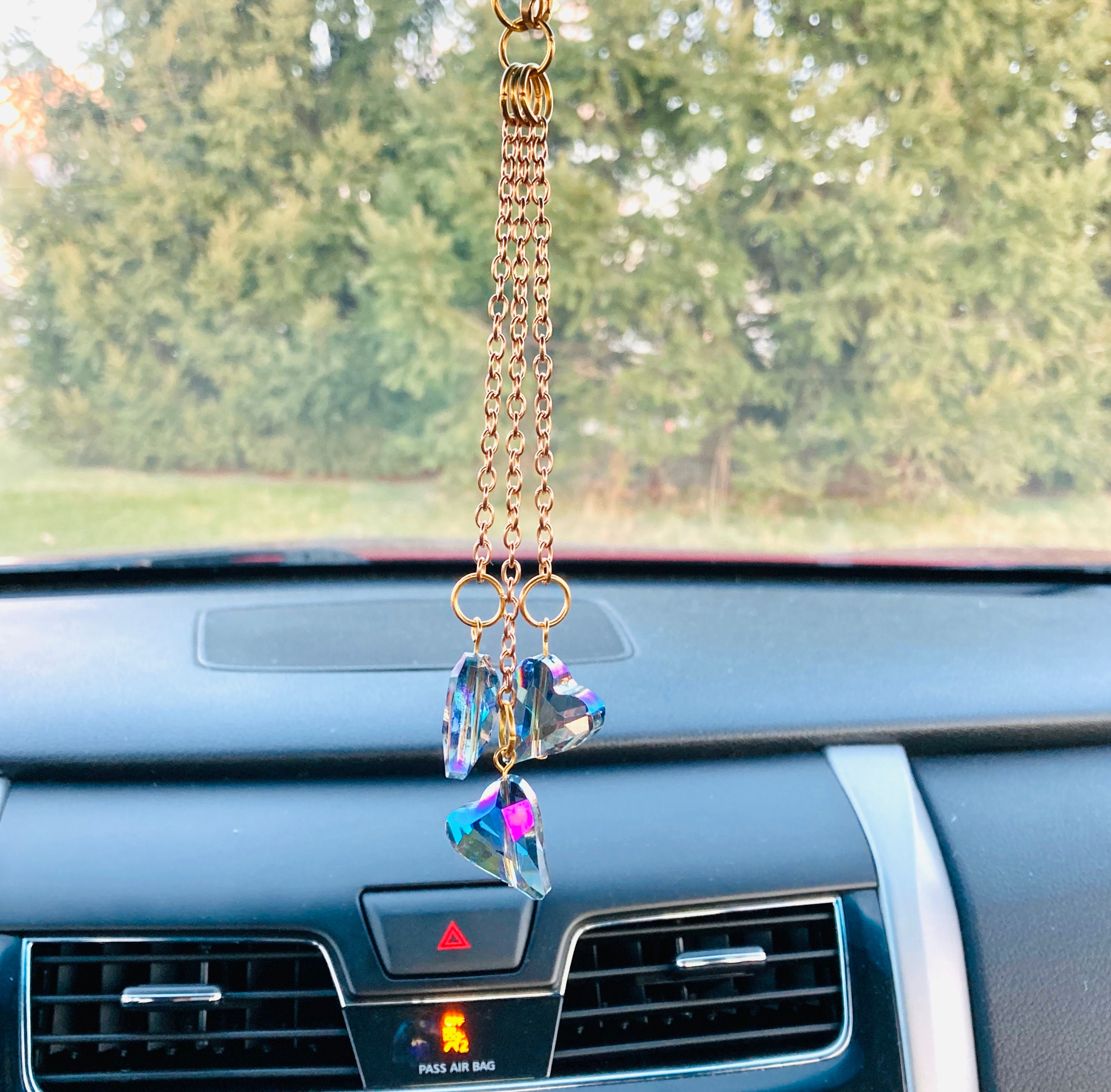 Blue Colorized Hearts Car Mirror Charm Car Mirror Jewelry Etsy