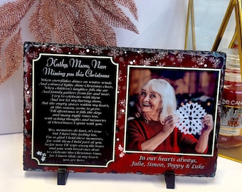 Personalised Christmas Stone Memorial Plaque Slate, Full Colour, Gloss Finish, Stand Included.